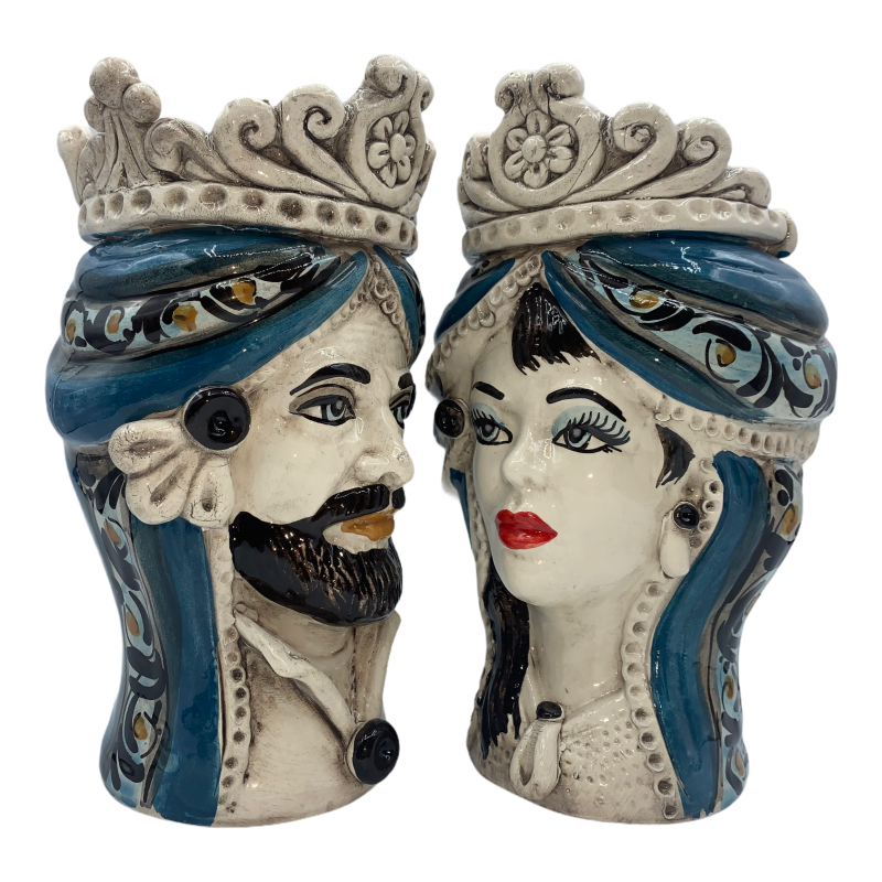 Siciliaanse Moorkoppen (1st) h ca. 20 cm Caltagirone keramiek, model I Normanni, kleur Blauw - 