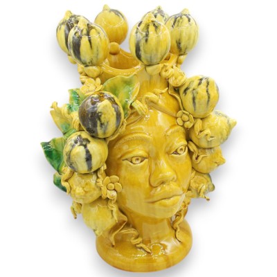 Testa di Moro Donna, fine Sicilian Ceramic, h 40 cm approx. Lemon Crown and relief decorations, Modern Style - 