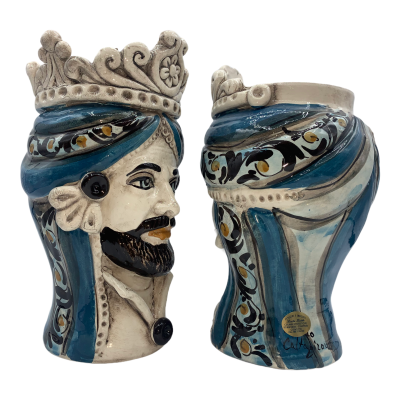 Siciliaanse Moorkoppen (1st) h ca. 20 cm Caltagirone keramiek, model I Normanni, kleur Blauw - 