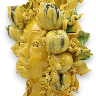 Testa di Moro Donna, fine Sicilian Ceramic, h 40 cm approx. Lemon Crown and relief decorations, Modern Style - 