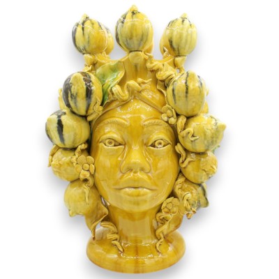Testa di Moro Donna, fine Sicilian Ceramic, h 40 cm approx. Lemon Crown and relief decorations, Modern Style - 