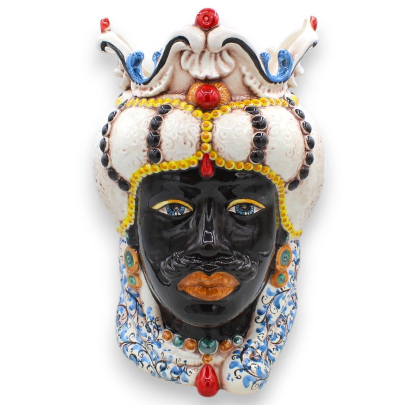 Teste di Moro Siciliane (coppia) h 38 cm ca. Emiri, ceramica Caltagirone, decoro '600 MD1 - 