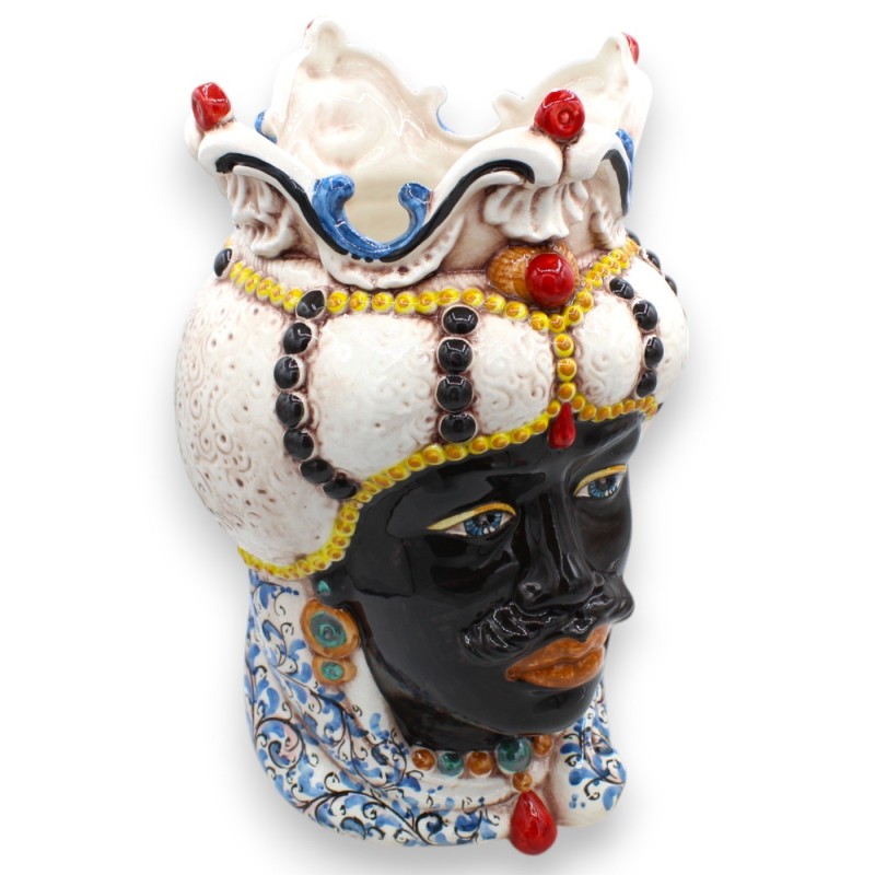Teste di Moro Siciliane (coppia) h 38 cm ca. Emiri, ceramica Caltagirone, decoro '600 MD1 - 