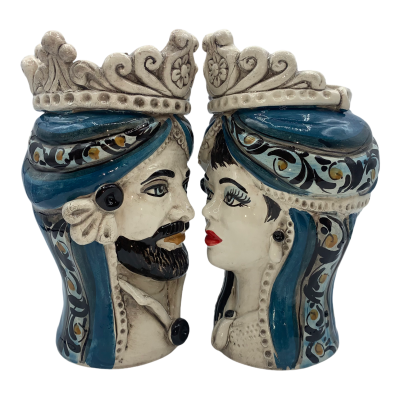 Sizilianische Moorköpfe (1 Stück) H ca. 20 cm Caltagirone-Keramik, Modell I Normanni, Farbe Blau - 