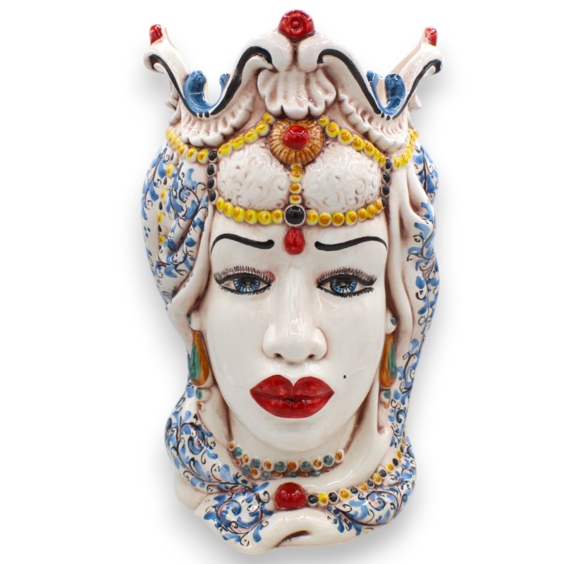 Teste di Moro Siciliane (coppia) h 38 cm ca. Emiri, ceramica Caltagirone, decoro '600 MD1 - 