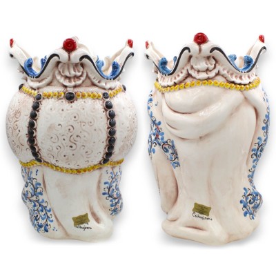Teste di Moro Siciliane (coppia) h 38 cm ca. Emiri, ceramica Caltagirone, decoro '600 MD1 - 