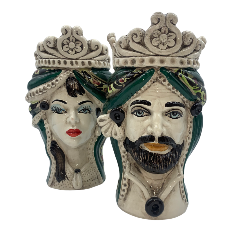 Cabeza de cerámica siciliana Caltagirone modelo I Normanni altura 20 cm color Verde - 