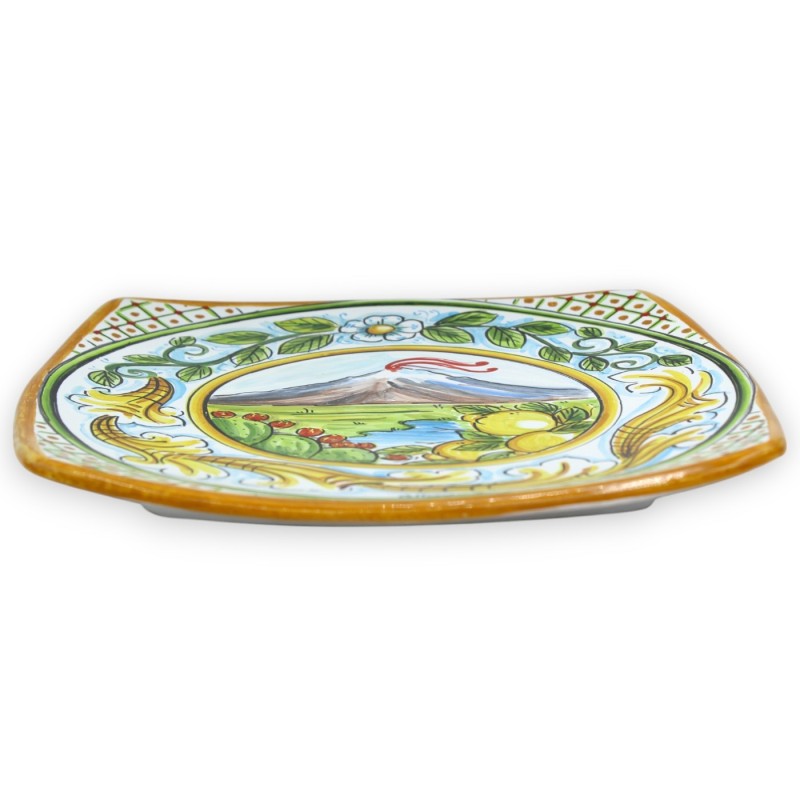 Sushi Serving Plate or Hanging Plate, Caltagirone Ceramic, L 27 x 27 cm approx. Etna Landscape and Baroque Decoration - 