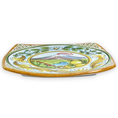 Sushi Serving Plate or Hanging Plate, Caltagirone Ceramic, L 27 x 27 cm approx. Etna Landscape and Baroque Decoration - 