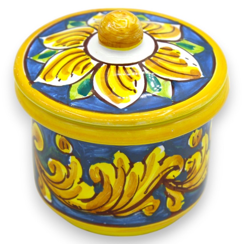 Serviço de café para 6 pessoas, cerâmica Caltagirone, decoração barroca amarela com flor e moldura branca - 