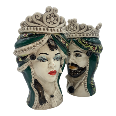 Teste di Moro Siciliane (1Unità) h 20 cm ca. ceramica Caltagirone, Modello I Normanni, colore Verde - 