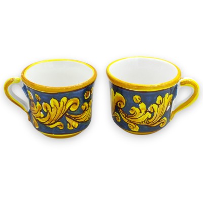 Kaffeeservice für 6 Personen, Caltagirone-Keramik, gelbe Barockdekoration mit Blume und weißem Rahmen - 