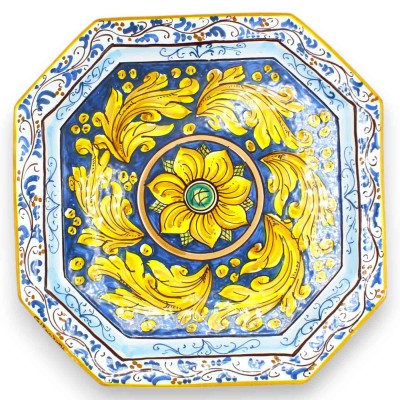 Serviço de café para 6 pessoas, cerâmica Caltagirone, decoração barroca amarela com flor e moldura branca - 