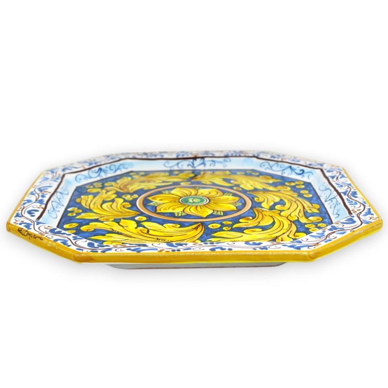 Service à café pour 6 personnes, céramique de Caltagirone, décoration baroque jaune avec fleur et cadre blanc - 