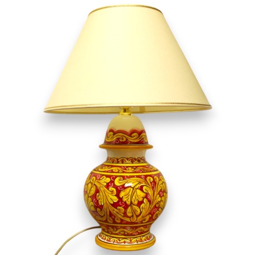 Barokke lamp in Caltagirone keramiek - h ca. 55 cm. Barokke decoratie met Palmette Rode achtergrond -  2