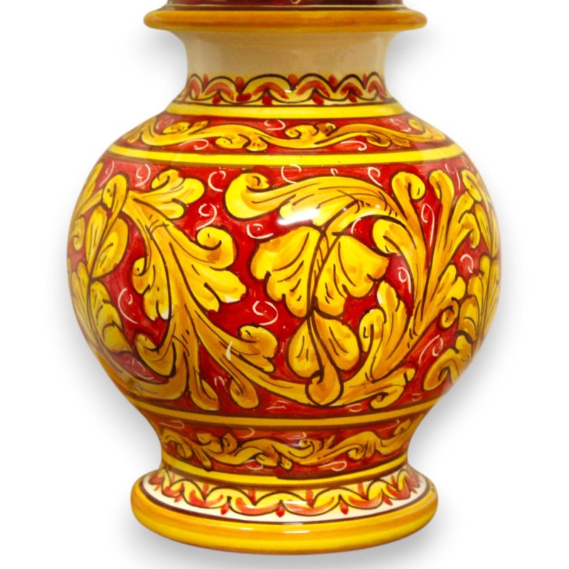 Barokke lamp in Caltagirone keramiek - h ca. 55 cm. Barokke decoratie met Palmette Rode achtergrond - 