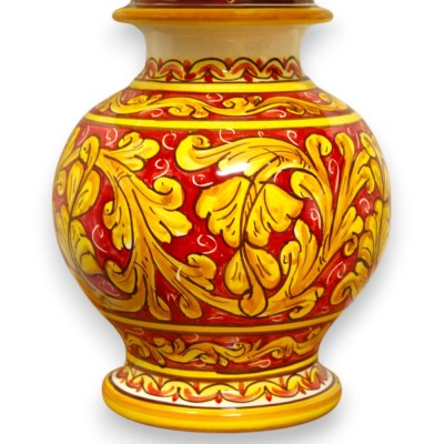 Barokke lamp in Caltagirone keramiek - h ca. 55 cm. Barokke decoratie met Palmette Rode achtergrond - 