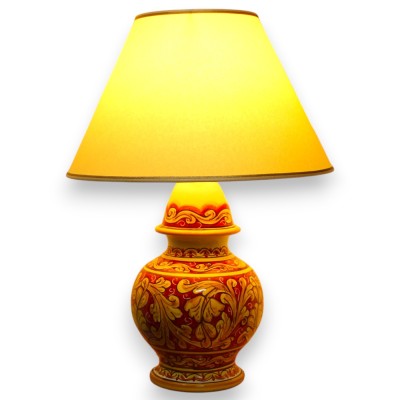 Barokke lamp in Caltagirone keramiek - h ca. 55 cm. Barokke decoratie met Palmette Rode achtergrond - 