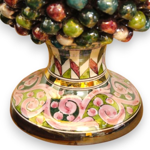Caltagirone ceramic pine cone lamp - approx. 60 cm high. Multicolored with mother-of-pearl enamel and 24k pure gold -  2