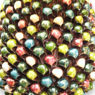 Luminária de cerâmica em pinha Caltagirone - aprox. altura 60 cm. Multicolor com esmalte madrepérola e ouro puro 24k - 