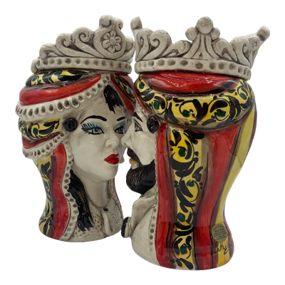 Cabeças de mouro siciliano (1 unidade) h aproximadamente 20 cm Cerâmica Caltagirone, modelo I Normanni Rosso, friso e tu