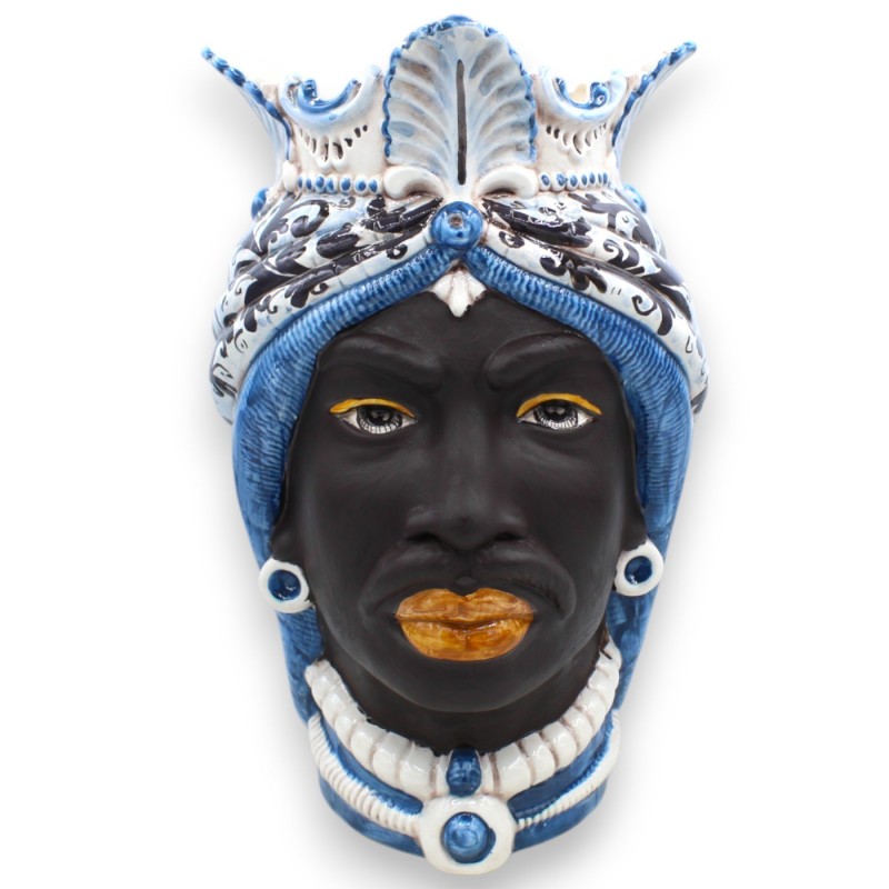 Teste di Moro Siciliane (coppia) h 38 cm ca. Con turbante, ceramica Caltagirone, decoro '600 MD2 - 