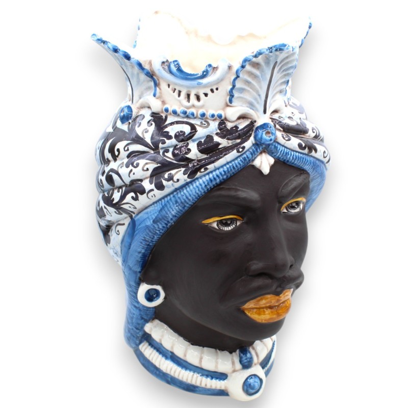 Teste di Moro Siciliane (coppia) h 38 cm ca. Con turbante, ceramica Caltagirone, decoro '600 MD2 - 