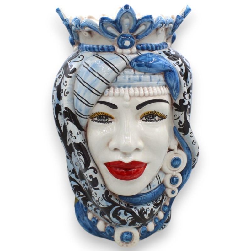 Teste di Moro Siciliane (coppia) h 38 cm ca. Con turbante, ceramica Caltagirone, decoro '600 MD2 - 