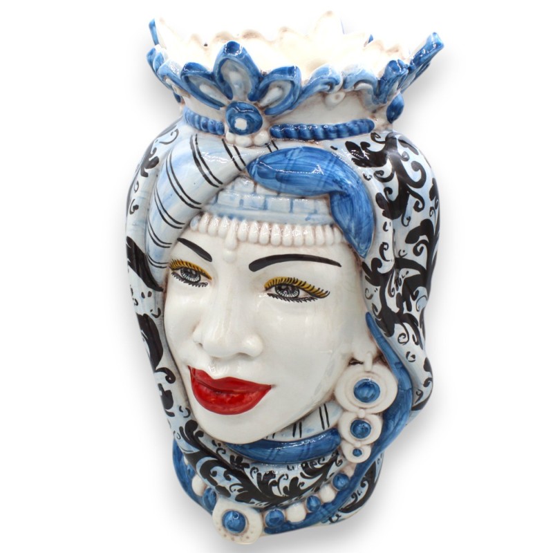 Teste di Moro Siciliane (coppia) h 38 cm ca. Con turbante, ceramica Caltagirone, decoro '600 MD2 - 