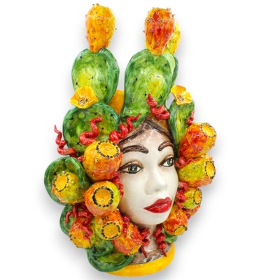 Sicilianska moriska huvuden (par) ca 38 cm höga. Prickly Pear Crown, Siciliansk keramik, Prickly Pear Applications MD1 -
