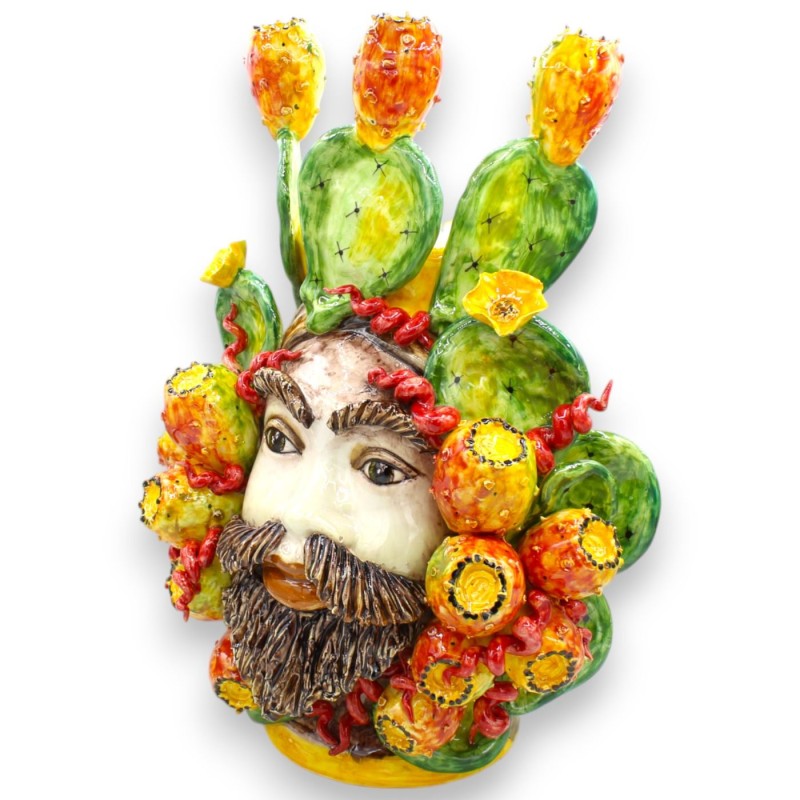 Głowy mauretańskie sycylijskie (para) o wysokości ok. 38 cm. Korona opuncji figowej, ceramika sycylijska, zastosowania o