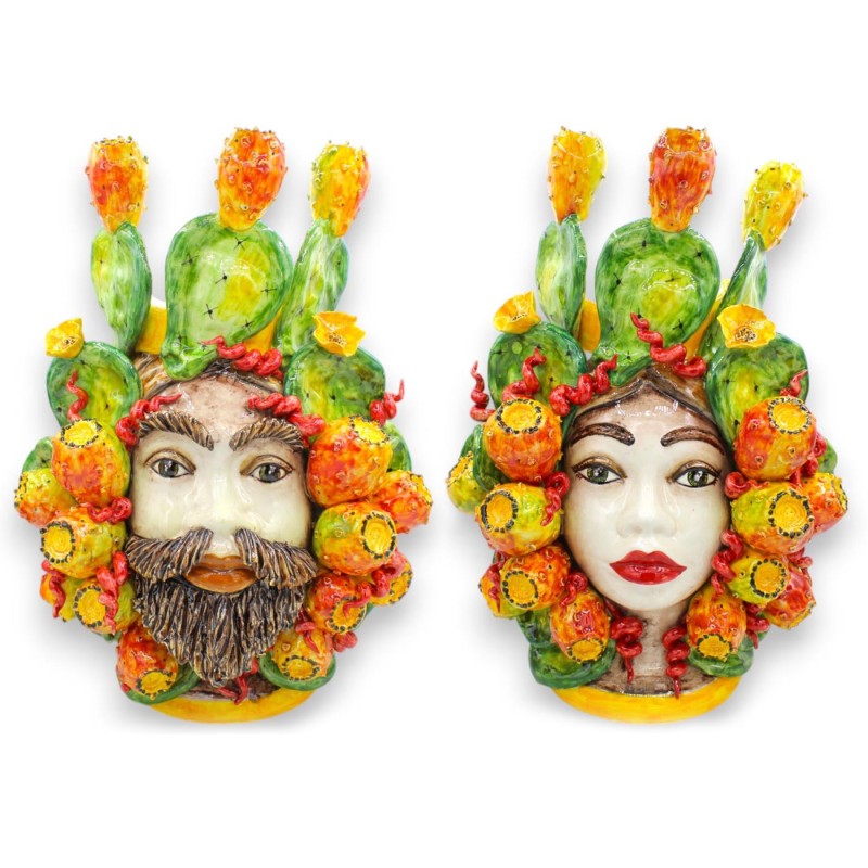 Głowy mauretańskie sycylijskie (para) o wysokości ok. 38 cm. Korona opuncji figowej, ceramika sycylijska, zastosowania o