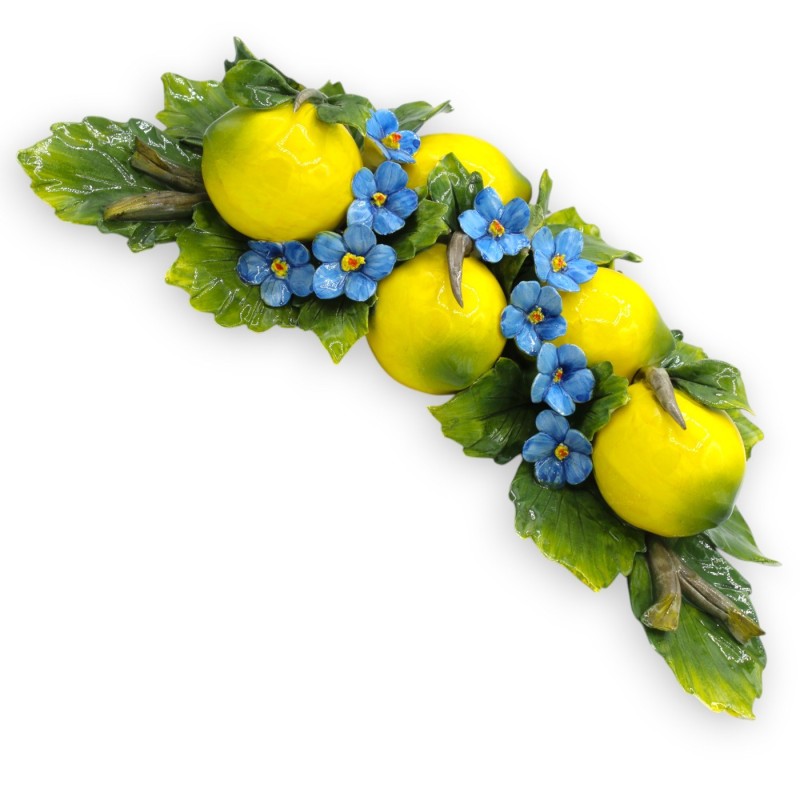 Arch with composition of 5 lemons, flowers and leaves in fine ceramic - L 35 x h 16 cm approx. - 