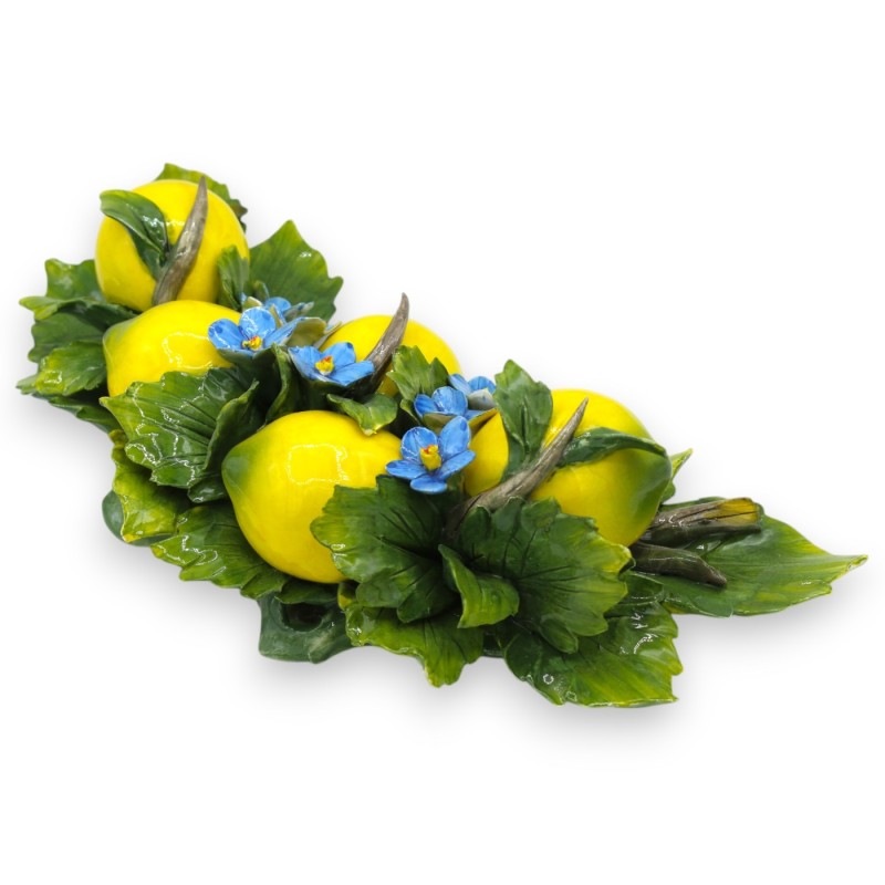 Arch with composition of 5 lemons, flowers and leaves in fine ceramic - L 35 x h 16 cm approx. - 
