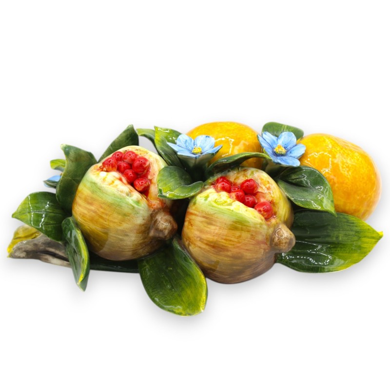 Bundle with Oranges and Pomegranates, in fine ceramic - h 30 x 20 cm approx. leaves and flowers - 