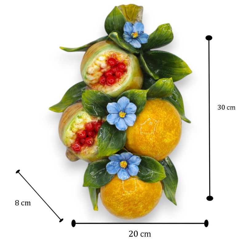 Bundle with Oranges and Pomegranates, in fine ceramic - h 30 x 20 cm approx. leaves and flowers - 