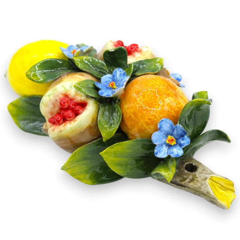 Bunt med apelsin, citron och granatäpplen, i fin keramik - h 30 x 20 cm ca. blad och blommor - 