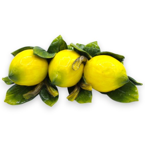 Arco Fascio with composition of 3 MAXI lemons and leaves in fine ceramic h 17 x 30 cm approx. -  2