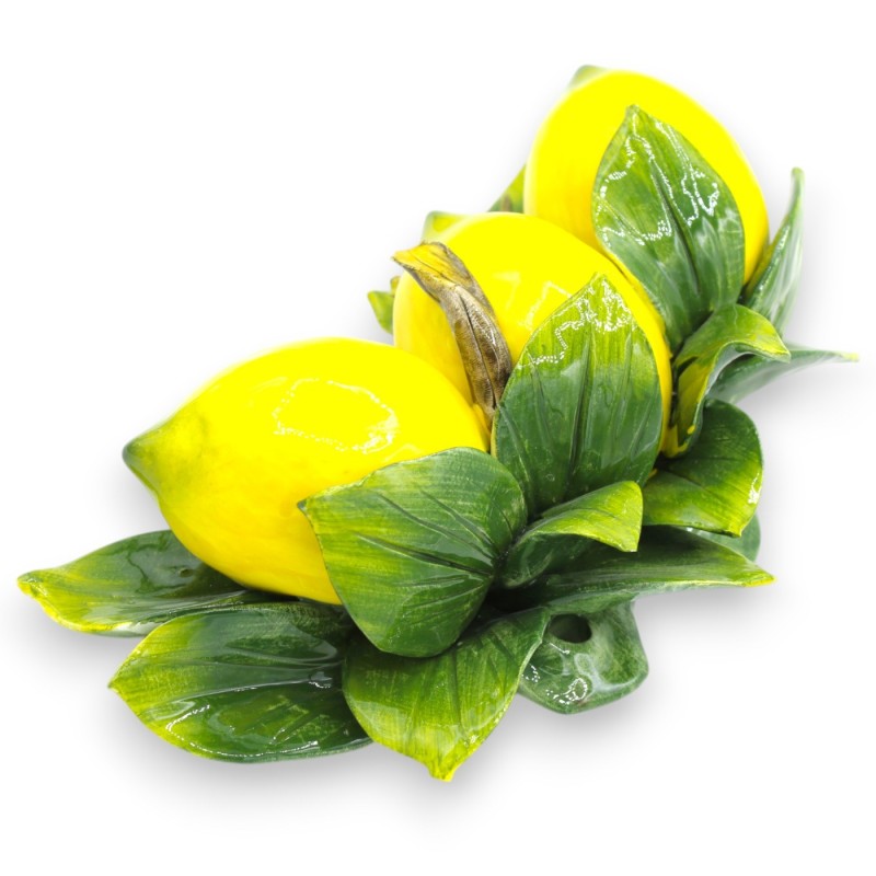 Arco Fascio with composition of 3 MAXI lemons and leaves in fine ceramic h 17 x 30 cm approx. - 