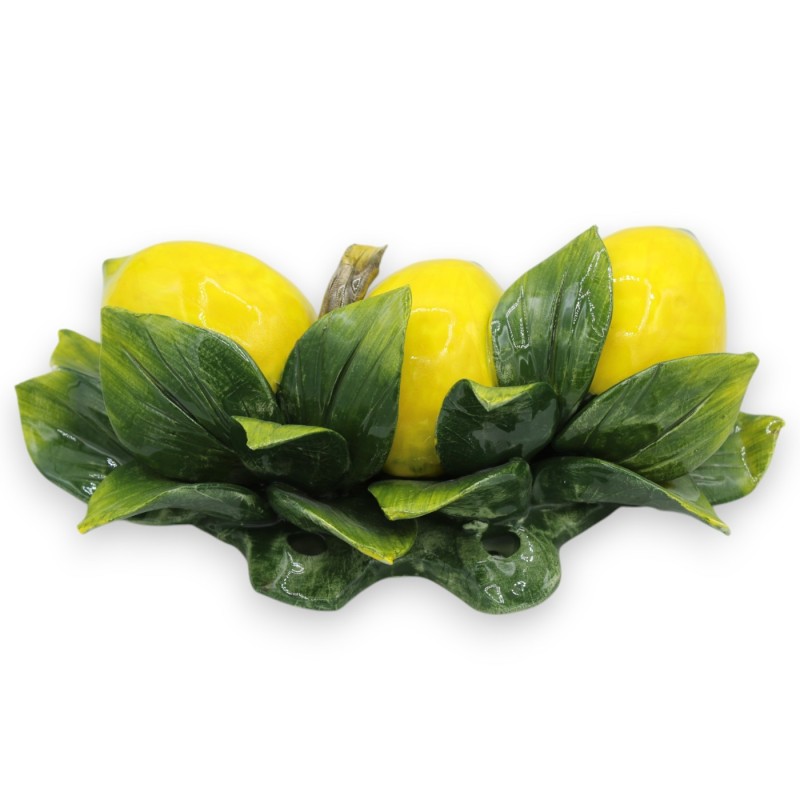 Arco Fascio with composition of 3 MAXI lemons and leaves in fine ceramic h 17 x 30 cm approx. - 