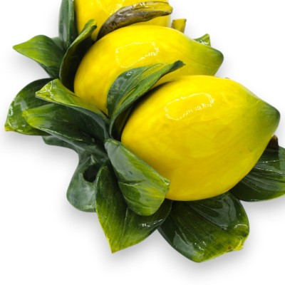 Arco Fascio with composition of 3 MAXI lemons and leaves in fine ceramic h 17 x 30 cm approx. - 