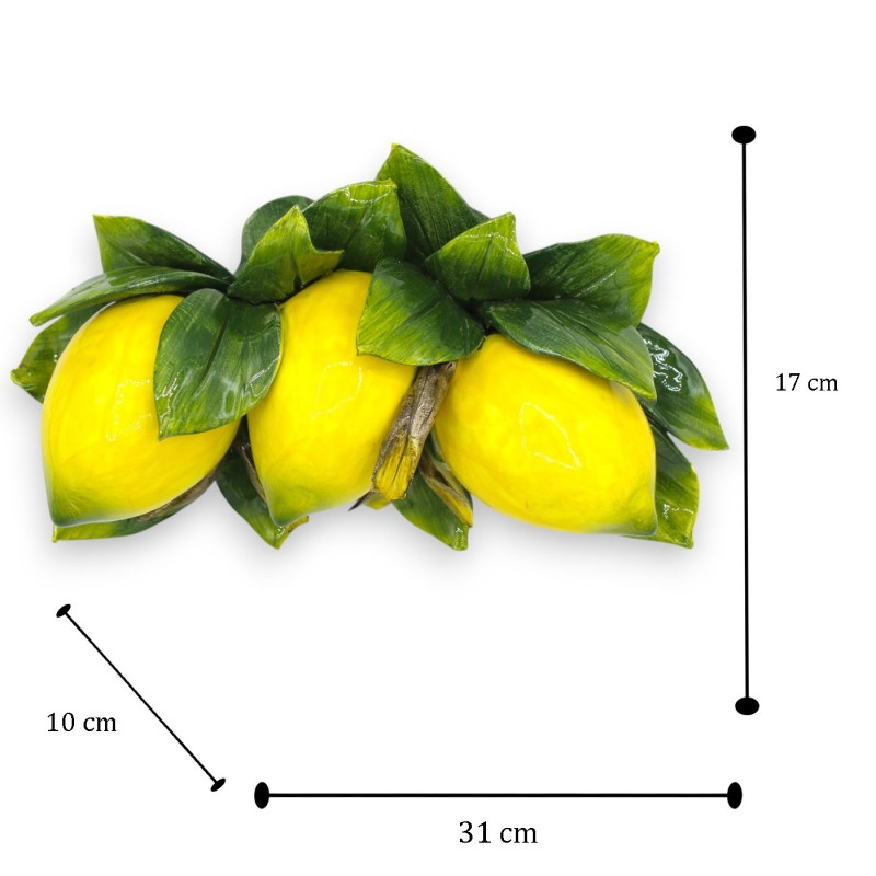 Arco Fascio with composition of 3 MAXI lemons and leaves in fine ceramic h 17 x 30 cm approx. - 