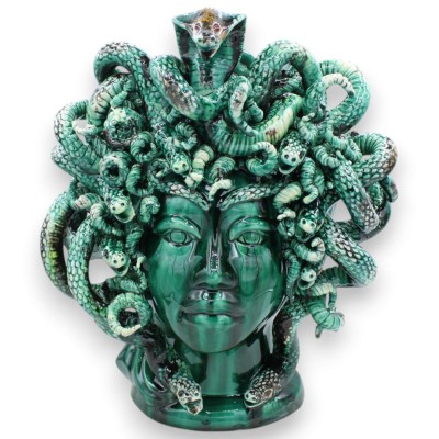 Testa di Medusa, figura mitologica, pregiata ceramica Siciliana, h 40 cm ca. Verderame, Stile Moderno - 