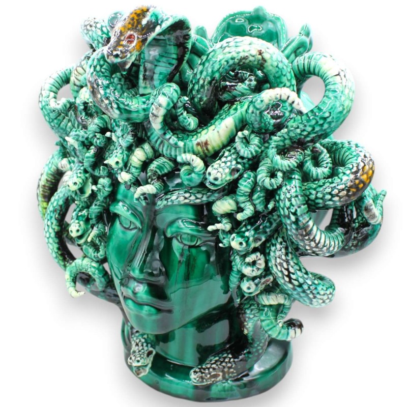 Głowa Meduzy, postać mitologiczna, piękna ceramika sycylijska, wys. ok. 40 cm. Verdigris, styl nowoczesny - 