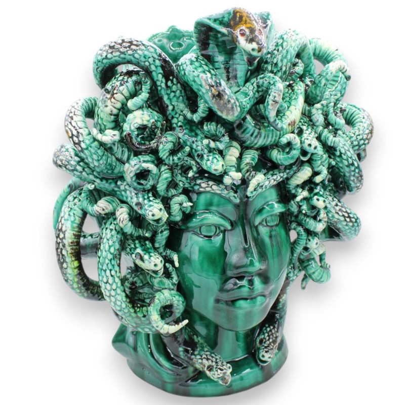 Testa di Medusa, figura mitologica, pregiata ceramica Siciliana, h 40 cm ca. Verderame, Stile Moderno - 