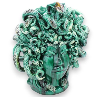 Głowa Meduzy, postać mitologiczna, piękna ceramika sycylijska, wys. ok. 40 cm. Verdigris, styl nowoczesny - 