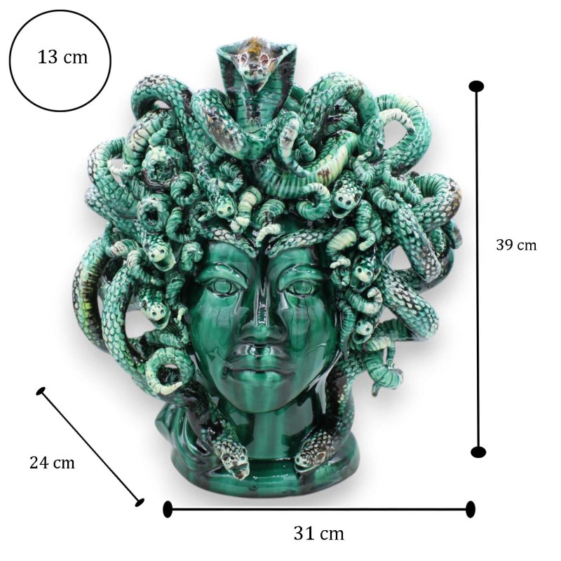 Głowa Meduzy, postać mitologiczna, piękna ceramika sycylijska, wys. ok. 40 cm. Verdigris, styl nowoczesny - 