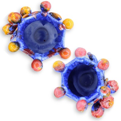 Têtes de Maures siciliens (paire) environ h 37 cm. Céramique sicilienne, Applications de figues de Barbarie et de couron