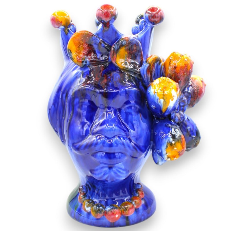 Têtes de Maures siciliens (paire) environ h 37 cm. Céramique sicilienne, Applications de figues de Barbarie et de couron