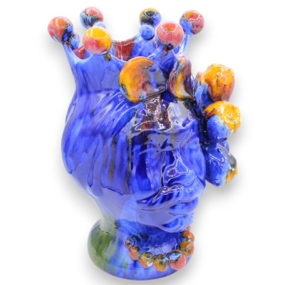 Têtes de Maures siciliens (paire) environ h 37 cm. Céramique sicilienne, Applications de figues de Barbarie et de couron